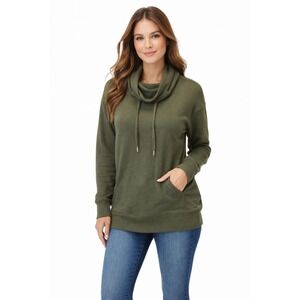 Get After It Women Size S Green Drawstring Cowl‎ Neck Collar Casual Shirt E